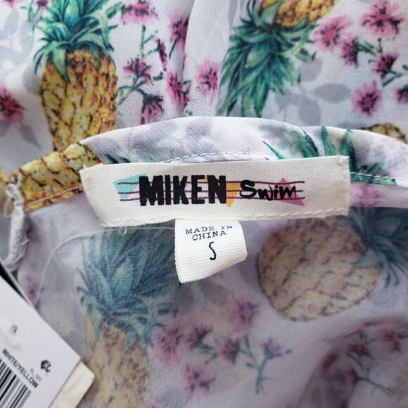 Miken Swim Flutter Sleeve Off Shoulder Beach Cover Up Sz S Pineapple Semi Sheer - Picture 7 of 10